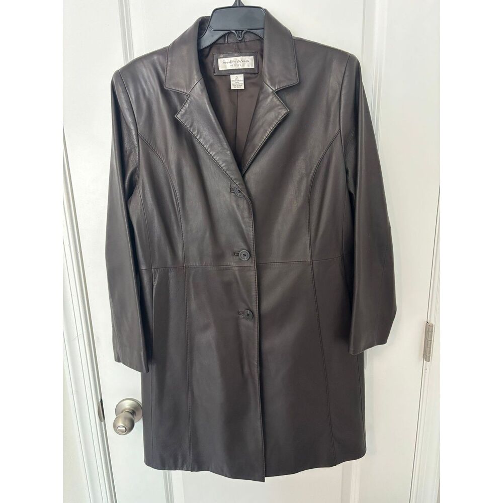 Preston e York Petites Brown Leather Coat Long jacket size PL